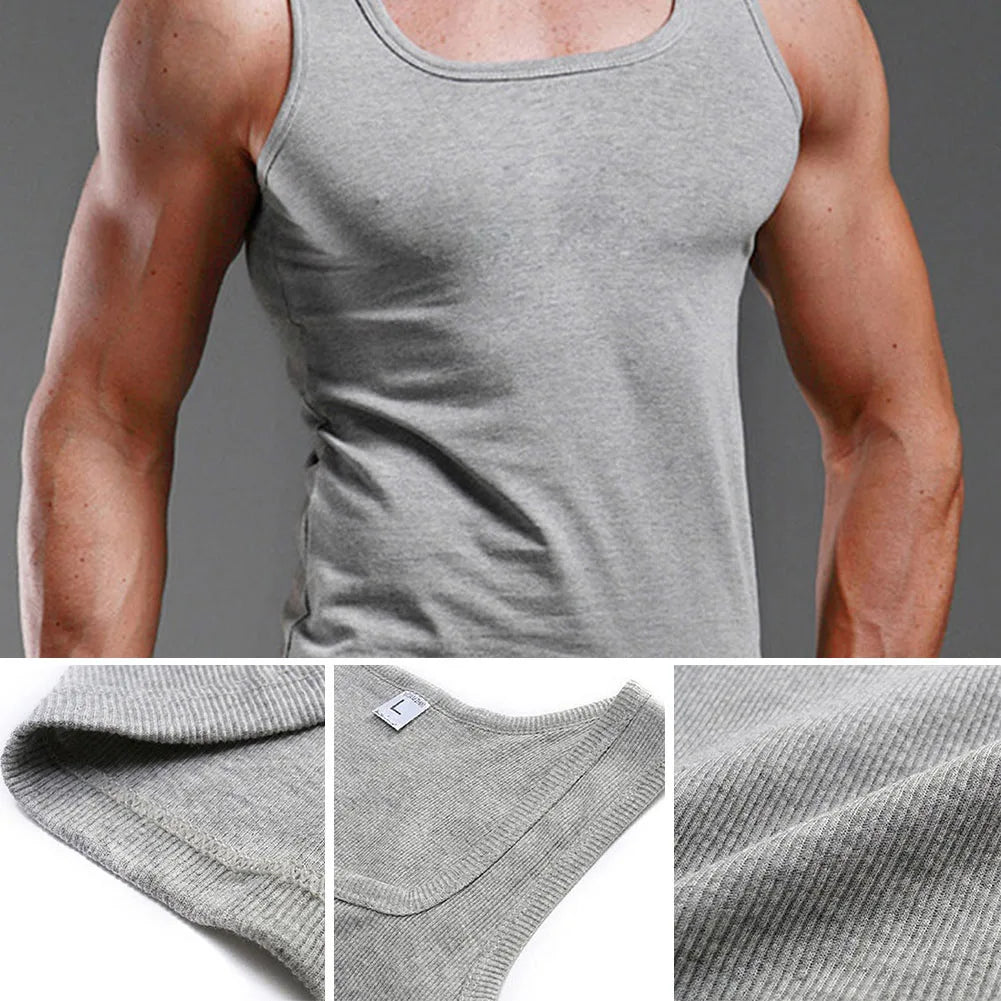 Men’s 100% Cotton Sleeveless Tank – Oversized Muscle Fit Gym T-Shirt